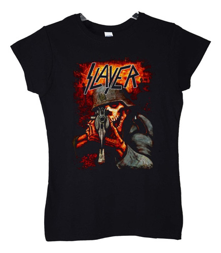 Polera Mujer Slayer Skull Shooting Metal Abominatron