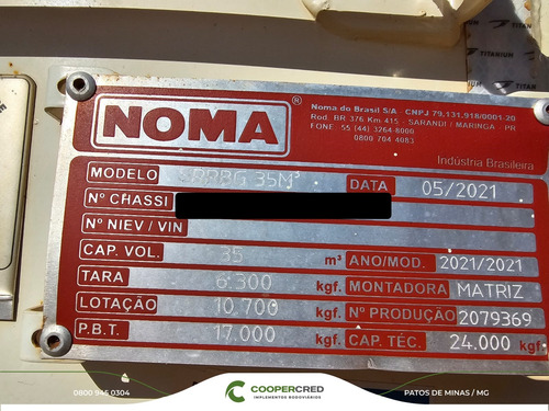Rodocaçamba Noma 21/21 35m3 6 Eixos Com Lona Fácil