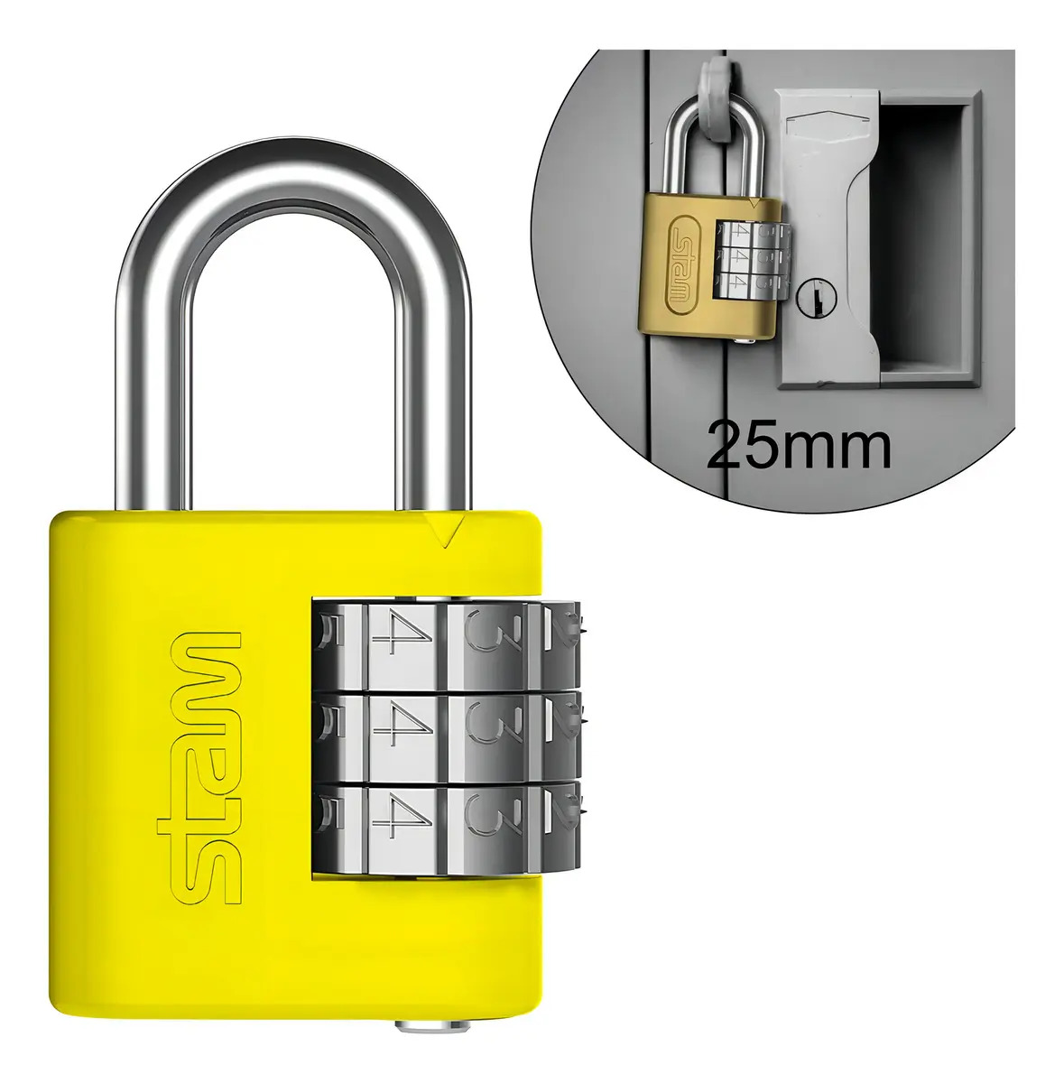Cadeado Segredo Senha Amarelo Armário Mala Mochila 25mm Stam