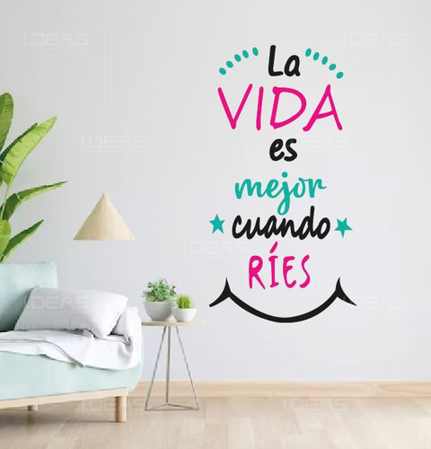 Vinilo Decorativo Sticker De Pared Frase La Vida Es Mejor 115x77cm 