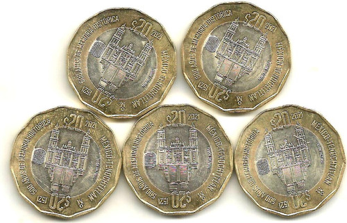 5 Monedas De 20 Pesos Mexico Tenochtitlan 2021