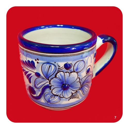 Imagen 3 de 10 de Set 6 Tazas De Talavera Poblana Azul Tradicional 300ml Tz