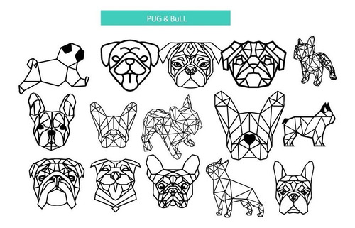 Pack Vectores Figuras Geométricas Raza De Perro Corte Láser