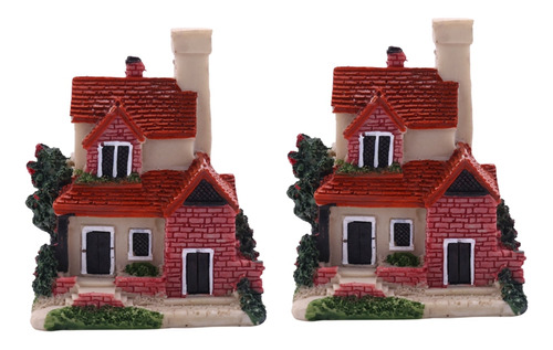 2 Bonitas Casas De Resina En Miniatura Con Paisaje De Jardín