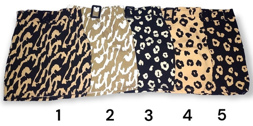 Pollera Mini De Bengalina Estampada Animal Print C/ Cinturon