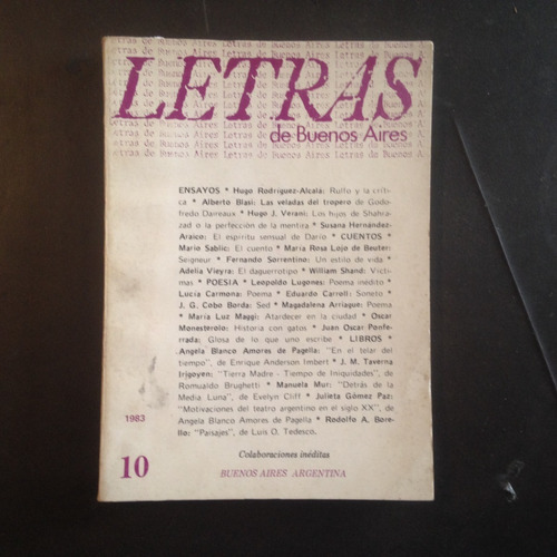 Revista Letras De Buenos Aires, N°10, 1983 - Shand, Tedesco