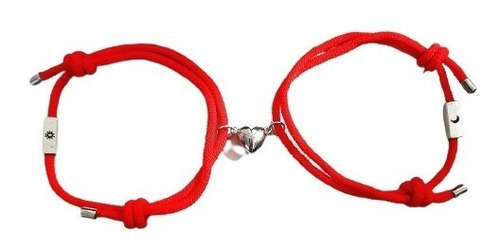 Imagen 2 de 5 de Pulsera Roja Novios Pareja Sol Luna Corazon Imán 2 En 1