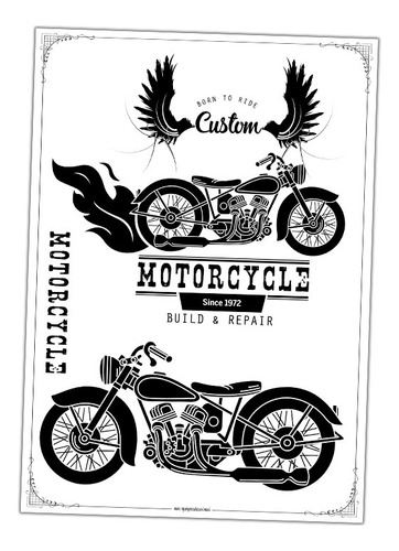 #54 - Moto Harley - Lámina Para Transferencias 30 X 40 Cm