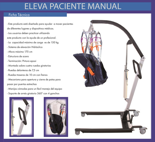 Eleva Pacientes Grúa Hidráulica Con Arnés