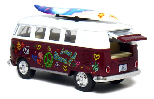 Juego De 4 Vehículos: 5 Vw Classic Van Flores Con Tabla D.