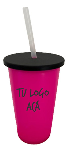 50 Ecovasos Con Tapa Y Sorbete 450 Cc Personalizados Conlogo