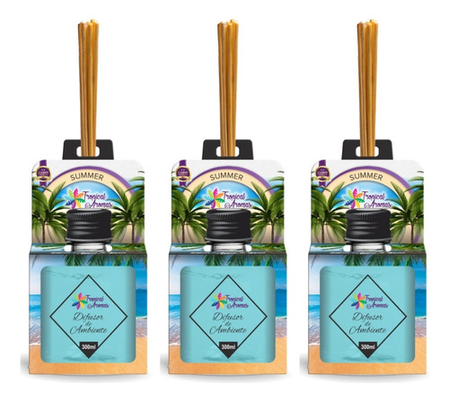 3 Unid. Difusor De Ambientes 300ml Tropical Aromas Summer