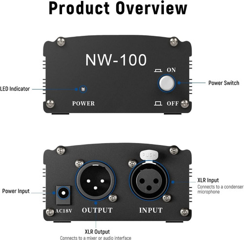Interfaz De Audio Neewer 48v Para Microfonos Con Cable Xlr