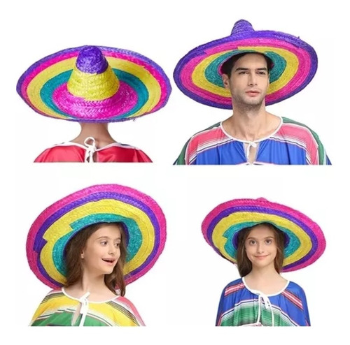 Sombrero De Paja Mexicano Colores Decoracionfiesta Mexicana 