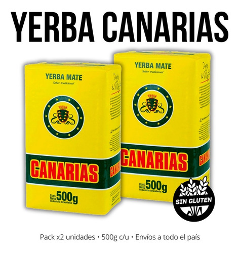 Yerba Mate Canarias Tradicional Uruguaya Pack X2 De 500g