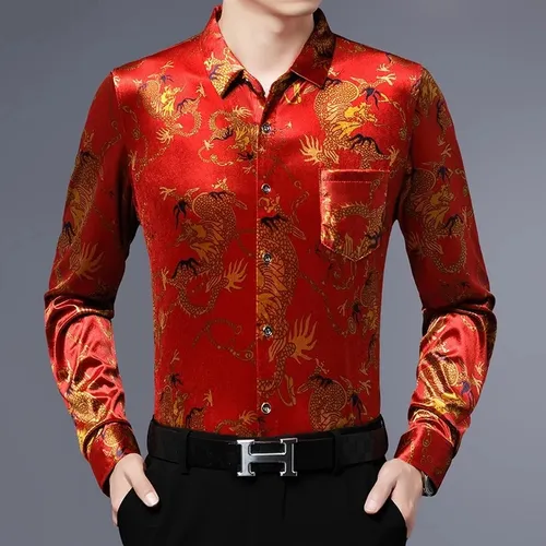 Camisa De Terciopelo De Drag n Floral Para Hombre Camisas D
