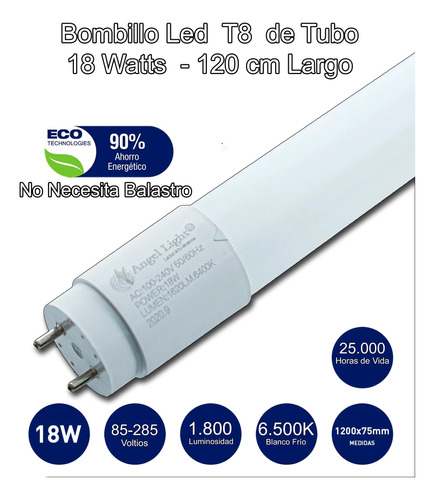 Tubo Led 120 Cm 18w T8 Multivoltaje 85-265v Luz Blanca 6500k