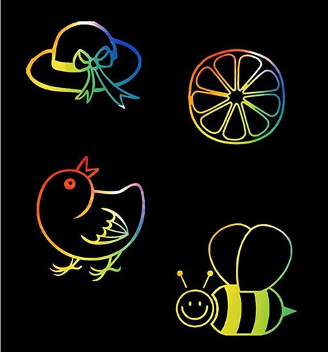 Funhoo 50 paquetes de Papel de Rayar Con arco iris con 5 estilográficas de Madera para Niños Artesanía Colorido dibujo tableros de pintura mágica 32 K, 16 K, tamaño de papel A4 Arte 