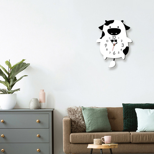 Reloj Silencioso De Péndulo Con Forma De Vaca De Dibujos Ani