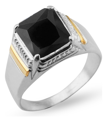 Anillo Hombre Sello Plata Y Oro Con Piedra Papa Padre Regalo