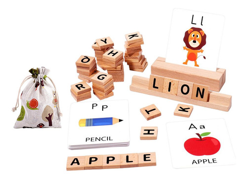 Juego De Deletreo Con Bloques Y Cartas Didácticas Para Niños