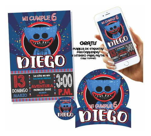 Invitación Digital E Imprimible Huggy Wuggy Poppy Playtime