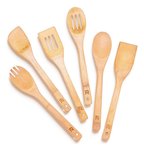Set 6 Utensilios De Cocina De Bambú Antiadherentes