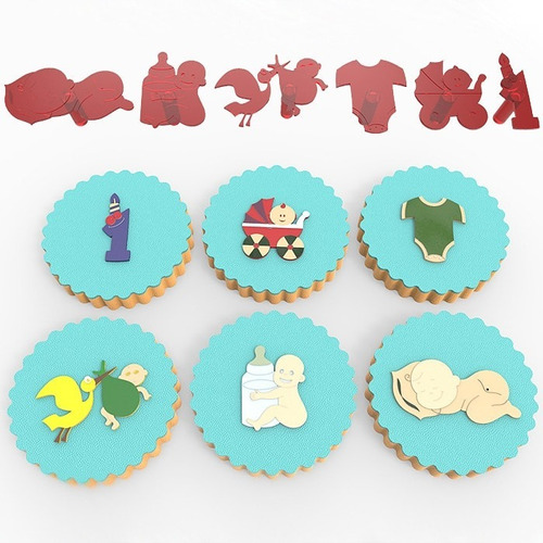 Set  X 6 Sellitos Marcadores De Fondant  Baby Shower 