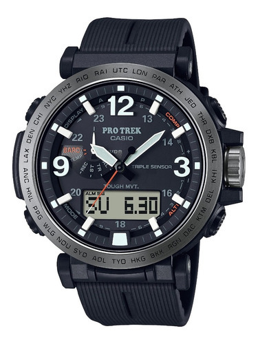 Reloj Casio Pro Trek Prw6611y-1 Para Hombre Time Square Color de la correa Negro Color del bisel Plateado Color del fondo Negro