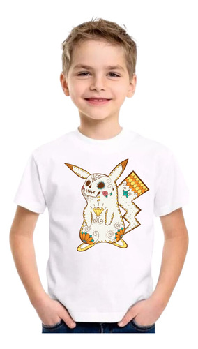 Playera Pikachu Pokemon Halloween Muertos Anime Niño Niña