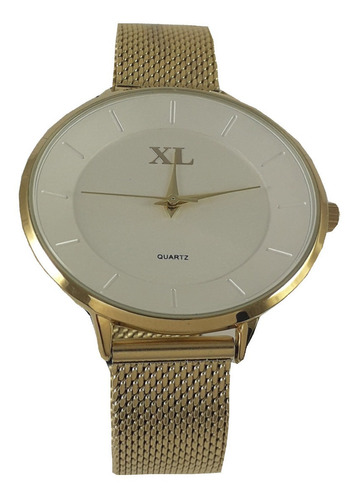 Reloj Xl Extra Large Dama Acero Dorado- Plateadoxl777-778