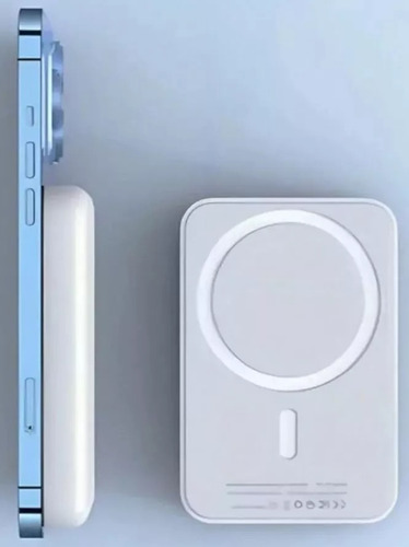 Cargador Inalámbrico Magnético Compatible Con iPhone Magsafe 5.000mah Bateria Externa Power Bank Portátil Color Blanco