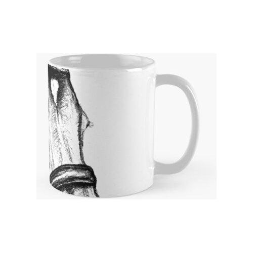 Taza Bosquejo De Caballo Blanco Y Negro Calidad Premium