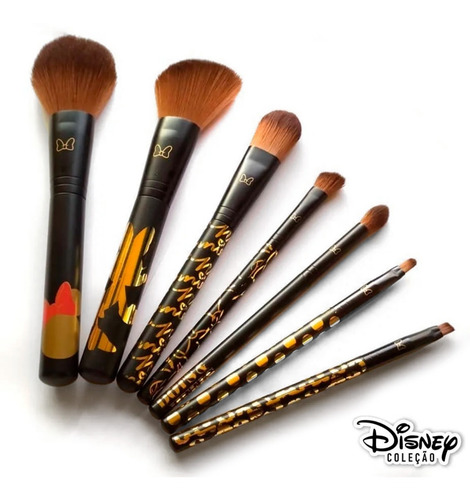 Imagem 1 de 6 de Jogo De 7 Pincel Maquiagem Minnie Mouse Preto - Brs-1812 -