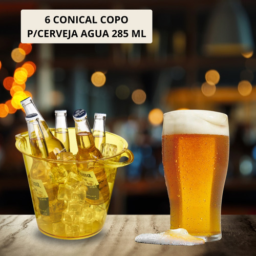 Kit De Copos Conical Vidro Resistente 285ml 6 Unidades Transparente