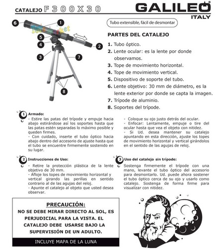 Telescopio Galileo Italy F300 X30 Refractor Con Tripode