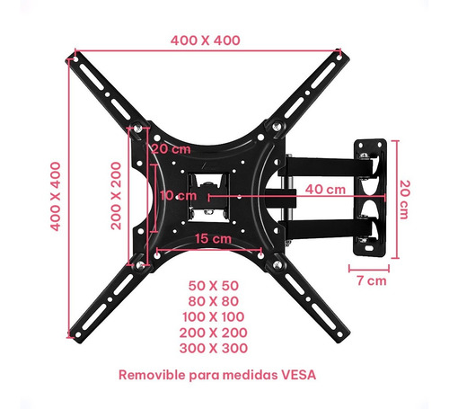 Imagen 2 de 10 de Soporte Articulado De Pared Para Tv De 14 A 55 Pulgadas Otec