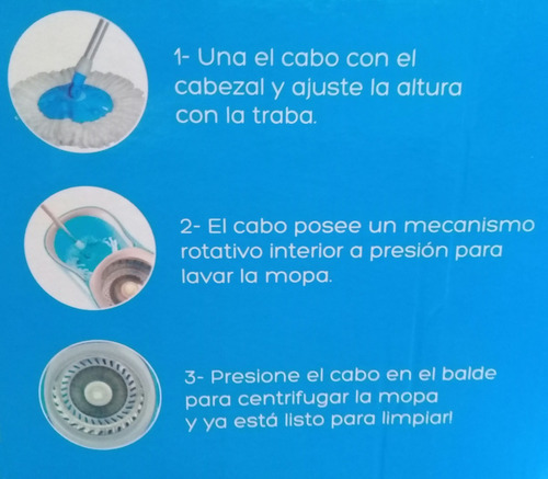 Imagen 5 de 7 de Balde Mopa Lampazo Centrifuga Acero Giratorio Con 4 Mopas