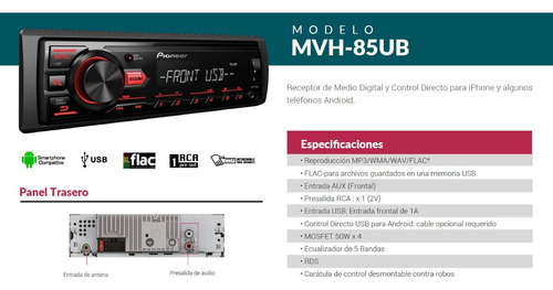 Estéreo para auto Pioneer MVH 85UB con USB