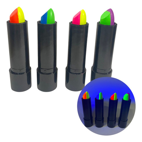 Labial Fluo X 4 Maquillaje Fluor Brilla Uv Cotillon Pinta Color Bicolor Fluo