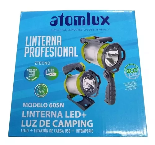 Linterna Profesional Atomlux 60sn Led Usb Camping Eco Luz