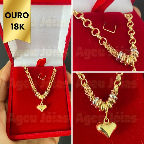 Pulseira Portuguesa Ouro 18k Com Pingente Coração Berloque