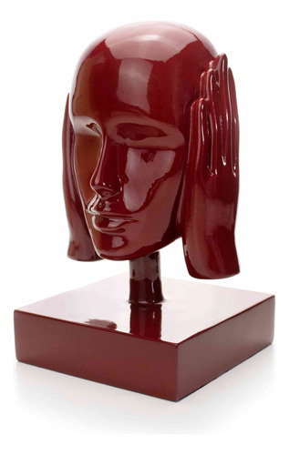 Escultura Decorativa Máscara Surdo Em Cerâmica Vermelho Ocre