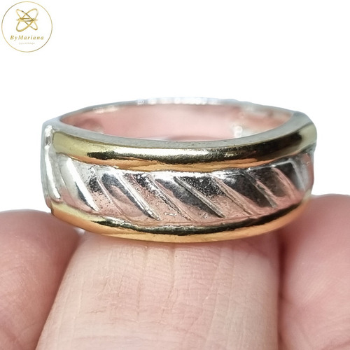 Imagen 2 de 6 de Anillo Plata Y Oro Tipo Cinta