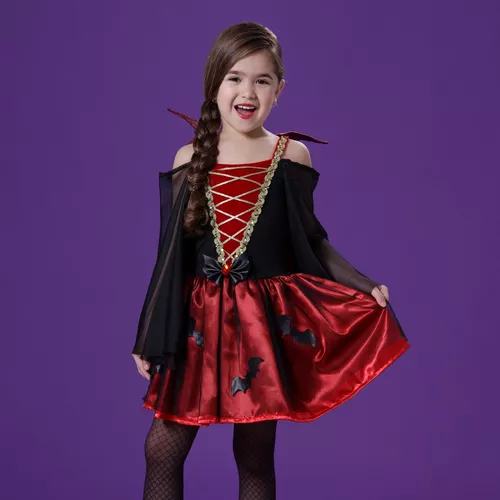 fantasia vampira infantil de luxo com capa removível para Halloween