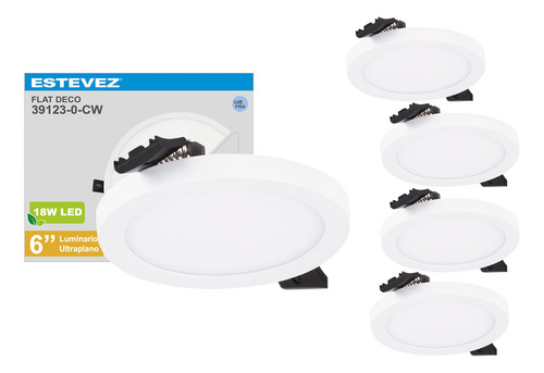 Pack 4 Lámparas Led Techo 18w, 6500k, Estévez, Color Blanco