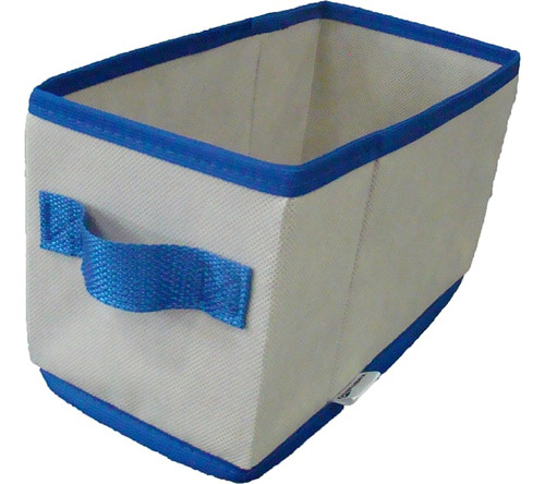 Caixa Organizadora De Tecido Bege/azul C/ Alça De 14x15x28