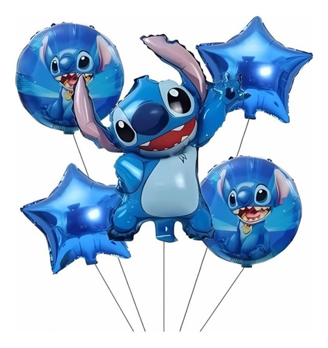 Set Globos Stitch Silueta Y Redondo Azul