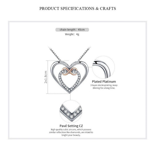 Collar Plata 925 Amor Infinito Corazón Con Circones