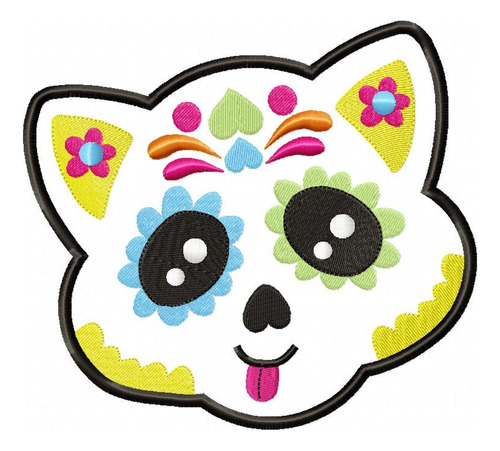 Matriz De Bordado Cabeza De Gatito Calavera Mexicana Ml3258 Color 3258 Gato 3258